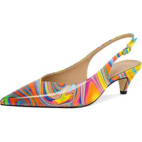Esvowido Women's Low Kitten Heel Pumps Slingback Pointed Toe Pump 2" Low Heels Closed Toe Pumps Comfortable Patent Leather Pump for Women Office