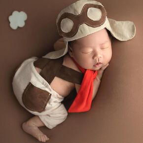 Newborn Photography Outfits Boy Pilot Hats Suspender Pants with Scarf Photoshoot Outfits Newborn Photography Outfits Girl Costume
