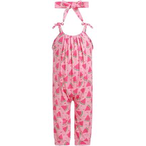 ODASDO Baby Girls Strawberry/Watermelon Printed Spaghetti Straps Jumpsuit Overalls Playsuit One-piece Leg Rompers