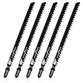 5 Pcs T344D T-Shank Jigsaw Blades 6 Inch Long Jig Saw Blades Multi-Purpose High Carbon Steel Jigsaw Blades for Quick Cutting Wood Plywood Hardwood Plastic Metal