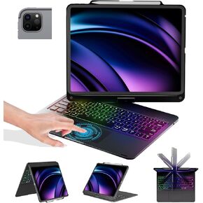 BABG iPad Air 13 inch Case Keyboard and Touchpad,Compatible with iPad Pro 12.9-inch 6th/5th /4th/3rd Gen,360° Rotatable,Rainbow Backlits,Wireless,Apple Pencil Charging-Midnight Purple
