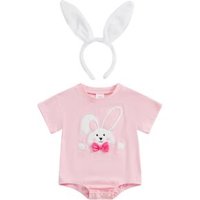 FYBITBO Baby Girl Summer Clothes Easter Bunny Short Sleeve T-Shirt Romper Bodysuit Rabbit Headband Newborn Easter Outfit