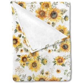 Watercolor Yellow Sunflowers Baby Blanket for Boy Girl Boho Sunflowers Leaves Flannel Soft Swaddle Blanket Summer Wild Floral Receiving Blankets Toddler Nursery Bed Crib Blanket Playmat 30x40