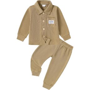 Coco&RARA Toddler Baby Boy Clothes Suits Long Sleeve Button Down Shirt + Elastic Waist Pants 2Pcs Fall Winter Outfit Set