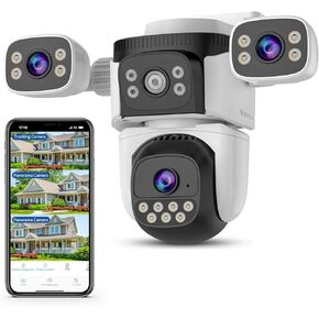 VSTARCAM Three-Lens Security Camera Outdoor, 360° View Surveillance Cameras with Human Detection, Color Night Vision, Pan & Tilt, Two-Way Audio, 2.4G WiFi Plug-in Camera, IP66, Local & Cloud Storage ﻿