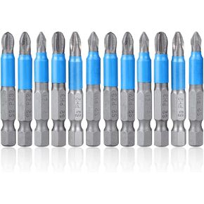 Mesee 12 Pieces 50mm Magnetic Cross Screwdriver Bit Set, 1/4" Hex Shank Anti-Slip Phillips Screwdriver Bits Woodworking Electric Hand Drill Tool Accessory - PZ1, PZ2, PZ3, PH1, PH2, PH3