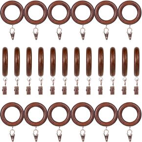 24 Pack Wooden Curtain Rod Rings with Drapery Clips Farmhouse Beech Wood Drapes Rings 1.5 Inch Interior Diameter Rustic for 1-1.3 Inch Curtain Rod Pole (Natural, 2.4 inch)