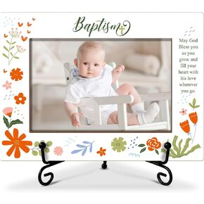 Baby Blessings Baptism Wooden Photo Frame Christian Gifts Baptism Presents for Baby from Godparents, Wooden Photo Frame with Iron Stand for Tabletop or Desktop Display (4x6" Vertical Photo) - 43
