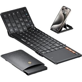 ProtoArc Foldable Keyboard with Touchpad, XK01 TP Folding Portable Keyboard, Full Size Keys, Large Trackpad Bluetooth Travel Keyboard for iPad, iPhone, Laptop PC Tablets -Black