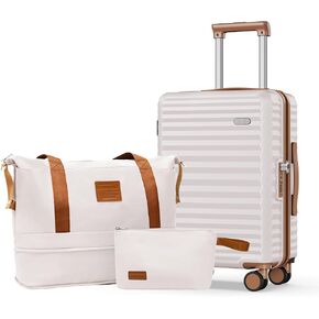 SHOWKOO Luggage Sets 3 Piece Hardside Expandable Suitcase with Double Spinner Wheels Tsa Lock, (Beige White, 5 piece set)
