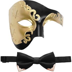Masquerade Mask Half Face Masquerade Mask and Bow Tie Mardi Gras Mask Vintage Carnival Masquerade Mask Halloween