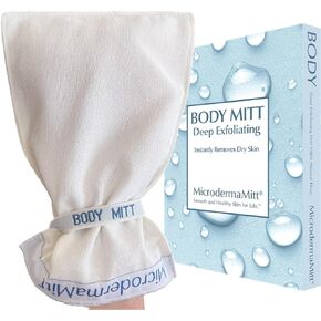 MicrodermaMitt Deep Exfoliating Mitt Body Scrub –Dead Skin Remover Reveals Visibly Smoother Skin, Improves Uneven Skin Texture & Keratosis Pilaris, Premium Skincare,100% Natural Floss, Hypoallergenic