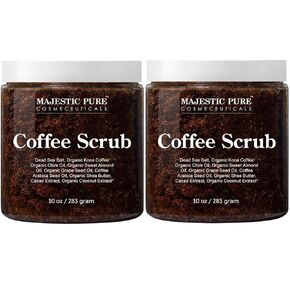 MAJESTIC PURE Arabica Coffee Scrub - All Natural Body Scrub for Skin Care, Stretch Marks, Acne & Cellulite, Reduce the Look of Spider Veins, Eczema, Age Spots & Varicose Veins - 10 Ounces