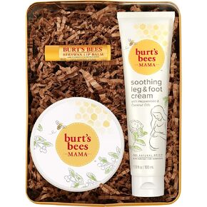 Burts Bees Gift Set, 3 Pregnancy Skin Care Products - Mama Belly Butter, Lip Balm Original Beeswax, Leg & Foot Cream, with Giftable Tin