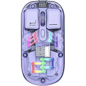 Wireless Bluetooth Mouse, Transparent BT + 2.4G Dual-Mode Mechanical Mouse with Magnetic Top Cover, Rechargeable RGB Backlit Gaming Mouse for Gaming/Esports/Desktop/Laptops/Tablets（Purple）