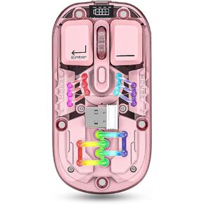 Wireless Bluetooth Mouse, Transparent BT + 2.4G Dual-Mode Mechanical Mouse with Magnetic Top Cover, Rechargeable RGB Backlit Gaming Mouse for Gaming/Esports/Desktop/Laptops/Tablets（Purple）