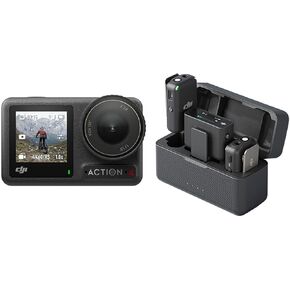 DJI Osmo Action 4 Waterproof Action Camera Standard Combo Includes Extreme Battery, Curved Adhesive Base, Protective Frame - Bundle with DJI Mic Dual-Transmitter