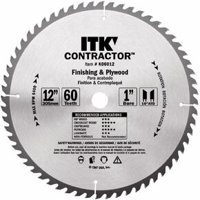CMT K06012 ITK Contractor Finish & Plywood Saw Blade, 12 x 60 Teeth, 10° ATB with 1-Inch bore