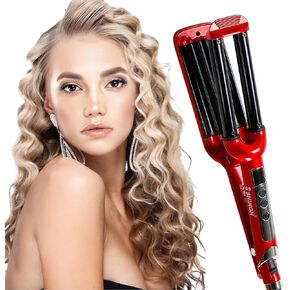 Crimper Hair Iron, Ceramic Hair Crimper Hair Waver 3 Barrel Curling Iron 0.6 inch / 16mm Perm Instant Curls,Hair Crimper and Wavers, Valentines Mothers Day Gifts for Women (Small Curls)