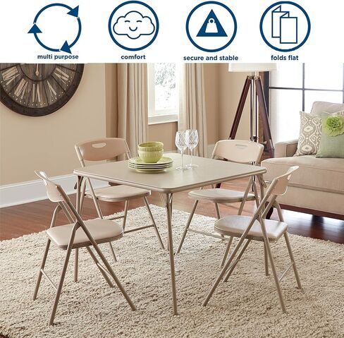 COSCO XL 5-Piece Indoor/Outdoor Dining Set w/ 36" Fold-in-Half Card Table w/Handle, White in Saudi Arabia