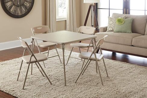 COSCO XL 5-Piece Indoor/Outdoor Dining Set w/ 36" Fold-in-Half Card Table w/Handle, White in Saudi Arabia