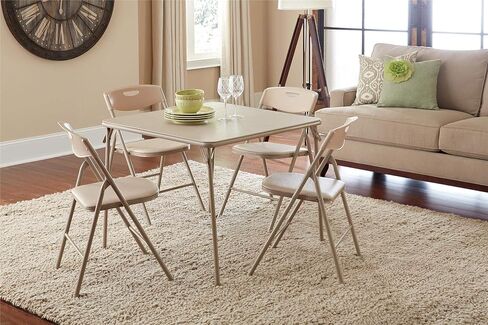 COSCO XL 5-Piece Indoor/Outdoor Dining Set w/ 36" Fold-in-Half Card Table w/Handle, White in Saudi Arabia