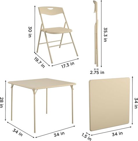 COSCO XL 5-Piece Indoor/Outdoor Dining Set w/ 36" Fold-in-Half Card Table w/Handle, White in Saudi Arabia