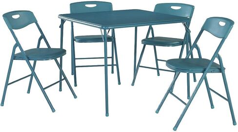 COSCO XL 5-Piece Indoor/Outdoor Dining Set w/ 36" Fold-in-Half Card Table w/Handle, White in Saudi Arabia