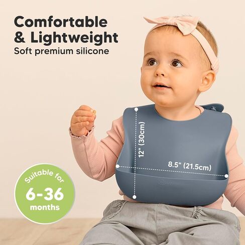 KeaBabies 3-Pack Waterproof Baby Bibs for Eating and 2-Pack Baby Silicone Bibs - Lightweight Baby Bib with Food Catcher - Waterproof, Easy Wipe Silicone Bib for Babies, Toddlers in Kuwait