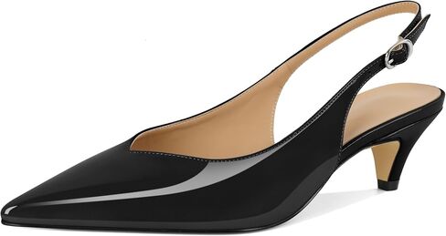 Esvowido Women's Low Kitten Heel Pumps Slingback Pointed Toe Pump 2" Low Heels Closed Toe Pumps Comfortable Patent Leather Pump for Women Office in Saudi Arabia