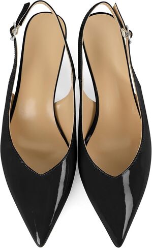 Esvowido Women's Low Kitten Heel Pumps Slingback Pointed Toe Pump 2" Low Heels Closed Toe Pumps Comfortable Patent Leather Pump for Women Office in Saudi Arabia