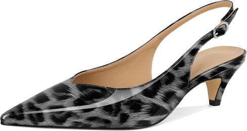 Esvowido Women's Low Kitten Heel Pumps Slingback Pointed Toe Pump 2" Low Heels Closed Toe Pumps Comfortable Patent Leather Pump for Women Office in Saudi Arabia