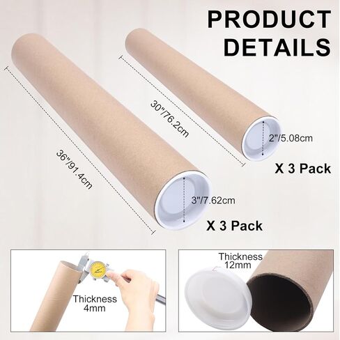 Mailing Tubes with Caps,10 Pack 2x30-Inch &1.5x24-Inch Kraft Paper Poster Tube for Shipping, Packing, Bulk Round Packaging, Cardboard Mailers, Art Prints, Maps, Blueprint in Kuwait
