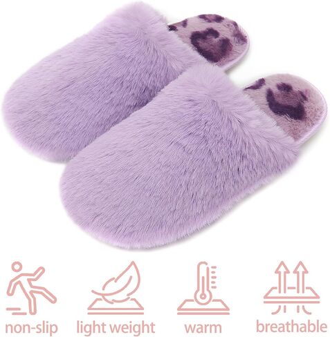 Womens Cute Fuzzy Slippers Soft Comfy Non-slip Slippers for Women Warm Cozy House Slippers for Woman in Kuwait