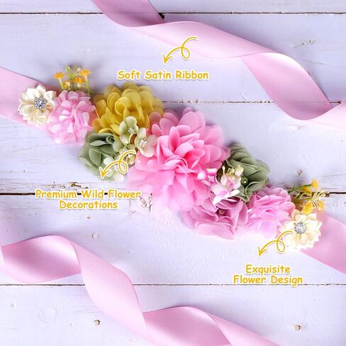 مجموعة وشاح الأمومة لحفلة استقبال المولود الجديد من Wildflower - حزام بطن لحفلة استقبال المولود الجديد على شكل زهرة برية ربيعية ودبابيس للأم لتكون وأب ليكونا دبابيس للصدر، لوازم حفلات الحمل للآباء الجدد in Kuwait