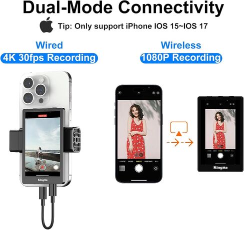 King Ma 4K Phone Vlog Selfie Monitor Screen, Wired Mini Monitor for iPhone Rear Camera with Magnetic Phone Clip & Bluetooth Remote for Vlog Live Stream TikTok(Not Supporting 4K 60fps Recording) in Saudi Arabia