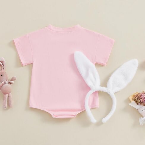 FYBITBO Baby Girl Summer Clothes Easter Bunny Short Sleeve T-Shirt Romper Bodysuit Rabbit Headband Newborn Easter Outfit in Saudi Arabia