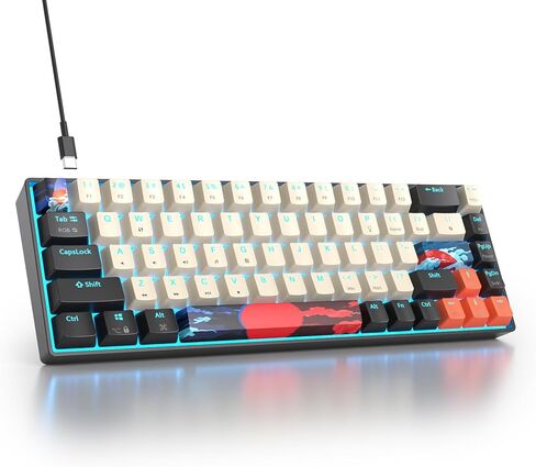 60% Wired Gaming Keyboard, 68 Keys Portable Mechanical Keyboard, Compact Mini Keyboard with RGB Backlit Red Switch PBT Keycaps for Win Laptop Gamer(68Blue/Red Switch) in Saudi Arabia