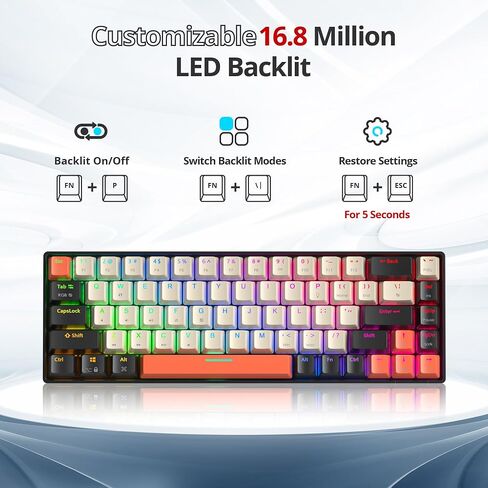 60% Wired Gaming Keyboard, 68 Keys Portable Mechanical Keyboard, Compact Mini Keyboard with RGB Backlit Red Switch PBT Keycaps for Win Laptop Gamer(68Blue/Red Switch) in Saudi Arabia