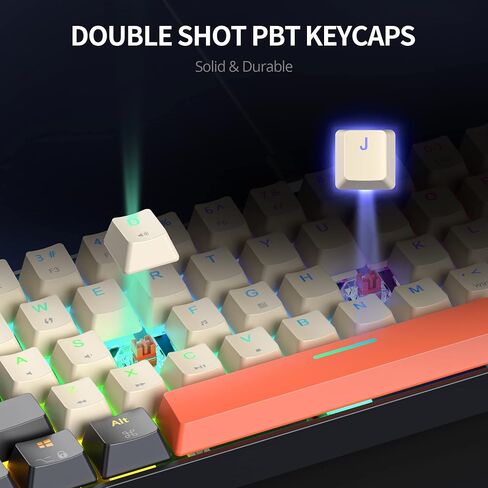 60% Wired Gaming Keyboard, 68 Keys Portable Mechanical Keyboard, Compact Mini Keyboard with RGB Backlit Red Switch PBT Keycaps for Win Laptop Gamer(68Blue/Red Switch) in Saudi Arabia