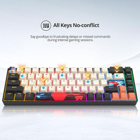 60% Wired Gaming Keyboard, 68 Keys Portable Mechanical Keyboard, Compact Mini Keyboard with RGB Backlit Red Switch PBT Keycaps for Win Laptop Gamer(68Blue/Red Switch) in Saudi Arabia