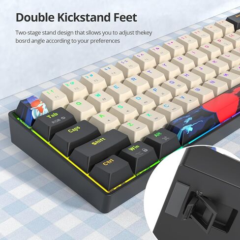 60% Wired Gaming Keyboard, 68 Keys Portable Mechanical Keyboard, Compact Mini Keyboard with RGB Backlit Red Switch PBT Keycaps for Win Laptop Gamer(68Blue/Red Switch) in Saudi Arabia