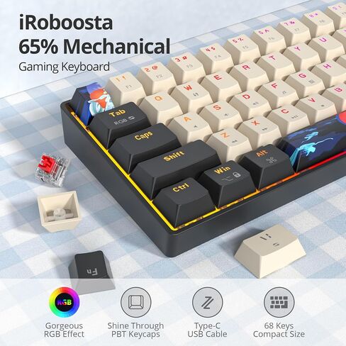 60% Wired Gaming Keyboard, 68 Keys Portable Mechanical Keyboard, Compact Mini Keyboard with RGB Backlit Red Switch PBT Keycaps for Win Laptop Gamer(68Blue/Red Switch) in Saudi Arabia