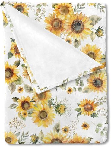 Watercolor Yellow Sunflowers Baby Blanket for Boy Girl Boho Sunflowers Leaves Flannel Soft Swaddle Blanket Summer Wild Floral Receiving Blankets Toddler Nursery Bed Crib Blanket Playmat 30x40 in Saudi Arabia