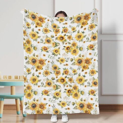 Watercolor Yellow Sunflowers Baby Blanket for Boy Girl Boho Sunflowers Leaves Flannel Soft Swaddle Blanket Summer Wild Floral Receiving Blankets Toddler Nursery Bed Crib Blanket Playmat 30x40 in Saudi Arabia
