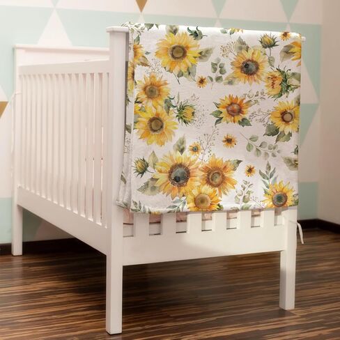 Watercolor Yellow Sunflowers Baby Blanket for Boy Girl Boho Sunflowers Leaves Flannel Soft Swaddle Blanket Summer Wild Floral Receiving Blankets Toddler Nursery Bed Crib Blanket Playmat 30x40 in Saudi Arabia