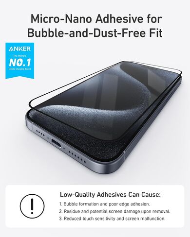 Anker Screen Protector, Bubble-and-Dust-Free iPhone HD Tempered Glass, Durable and Drop-Proof with 9H Hardness, Easy Installation Exclusively for iPhone 16 6.1-Inch (2-Pack) in Saudi Arabia