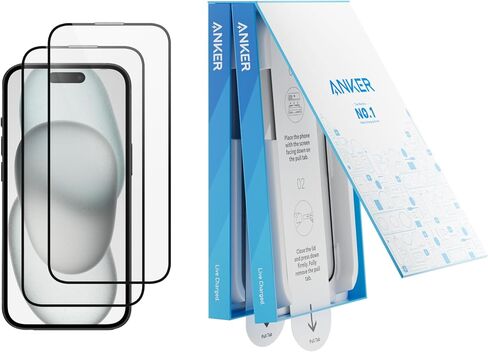 Anker Screen Protector, Bubble-and-Dust-Free iPhone HD Tempered Glass, Durable and Drop-Proof with 9H Hardness, Easy Installation Exclusively for iPhone 16 6.1-Inch (2-Pack) in Saudi Arabia