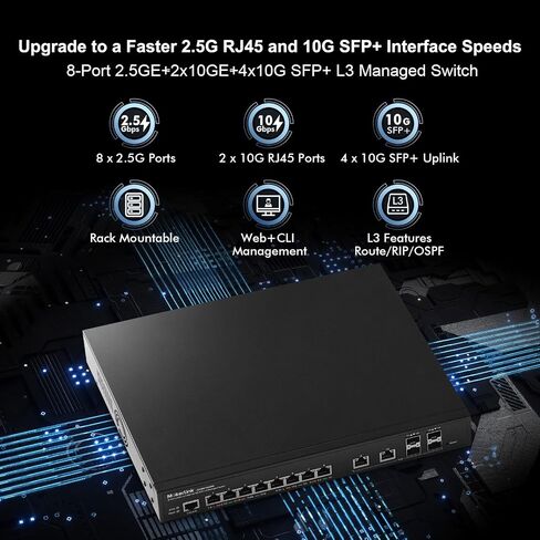 MokerLink 12 Port 10G Managed Switch, 8x10G Ethernet Ports, 10G/5G/2.5G/1G Auto-Adaptive, 4x10G SFP+ Port, L3 Web/CLI Managed, Metal Desktop|Rackmount Network Switch in Kuwait