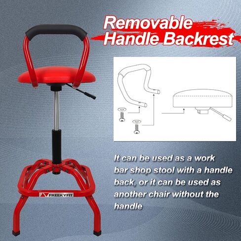 Garage Stool, Adjustable Height Swivel Work Bar Mechanic Stool, Shop Stool with Backrest, Pneumatic Shop Stool for Home, Bar and Shop, 300 LBS Capacity, 360° Rotation, Heavy Duty, Black in Kuwait